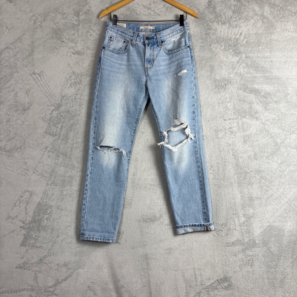 Levis Middy Straight Jeans Womens 26 Light Wash Distressed Ripped Denim